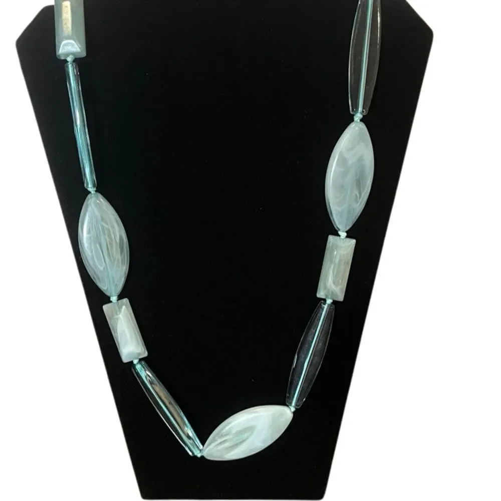 Elegant Long Geometric Beaded Statement Necklace w/ Earrings Set
